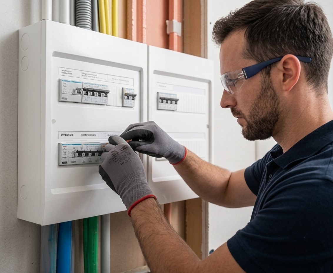 Técnico a modernizar quadro elétrico — Elétrica Nogueira